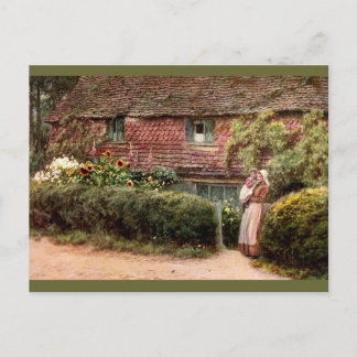 Pink Cottage Mother and Child Postcard