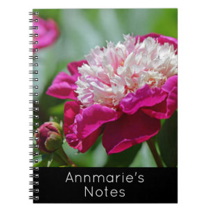 Pink Cottage Peony Garden Flower w/Text Notebook