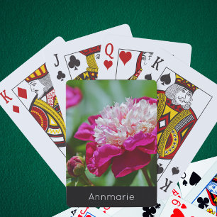 Pink Cottage Peony Garden Flower w/Text Playing Cards