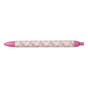 Pink Cottage Rose Black Ink Pen