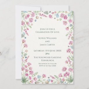 Pink Cottage Rose Wedding Invitation