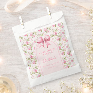 Pink Cottage Rose with Bow Coquette Bridal Shower Favour Bags