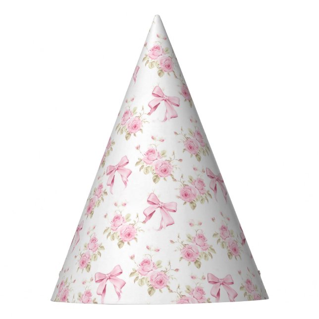 Pink Cottage Rose with Bow Coquette  Party Hat (Front)