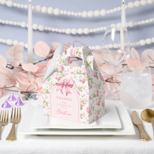 Pink Cottage Rose with Bow Coquette Thank You Favour Box