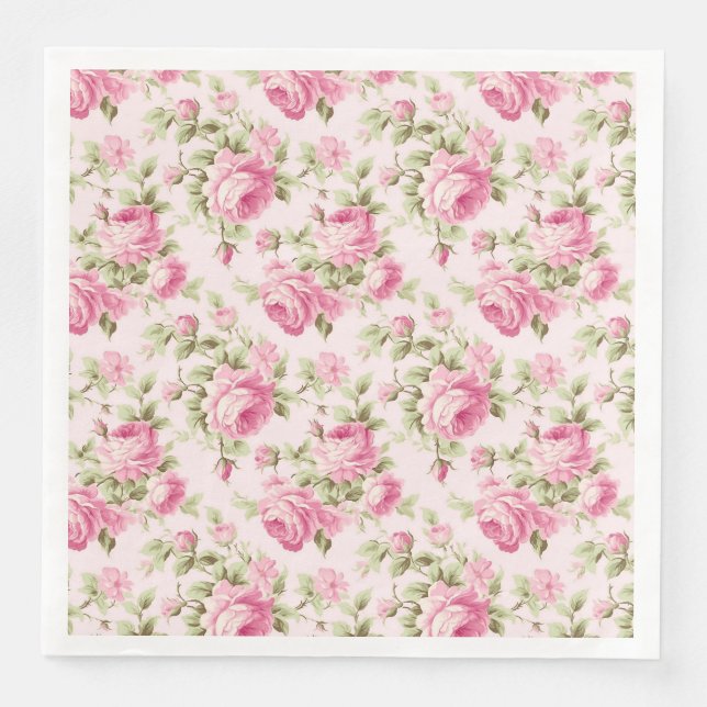 Pink Cottage Roses Baby Shower Napkin (Front)