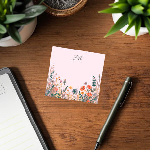 Pink Cottagecore Feminine Personalised Monogram Post-it Notes