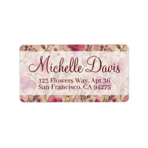 Pink Cottagecore Floral Stitched Return Address Label