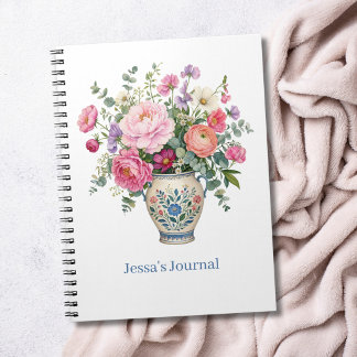 Pink Cottagecore Florals Vase Personalised Notebook