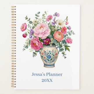 Pink Cottagecore Florals Vase Personalised Planner