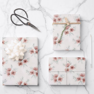 Pink Cottagecore Wildflowers Botanical Print  Wrapping Paper Sheet