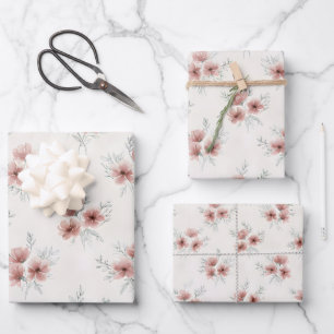 Pink Cottagecore Wildflowers Three Sizes Bundle Wrapping Paper Sheet