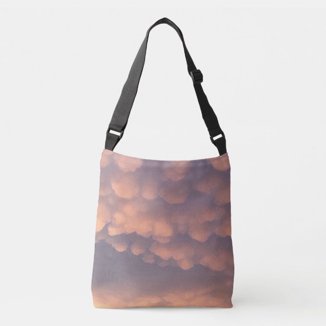 Pink Cotton Ball Clouds Crossbody Bag (Front)