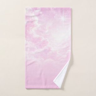 Pink Cotton Candy Clouds Starry Sky Bath Towel Set