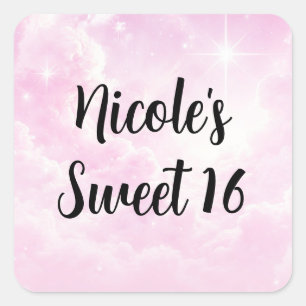 Pink Cotton Candy Clouds Starry Sky Birthday Party Square Sticker
