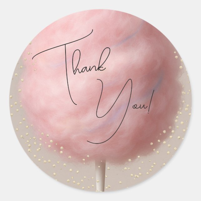 Pink Cotton Candy Gold Confetti Birthday Party Classic Round Sticker (Front)