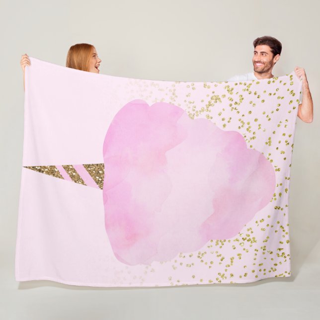 Pink Cotton Candy & Gold Glitter Whimsical Fun Fleece Blanket (In Situ)