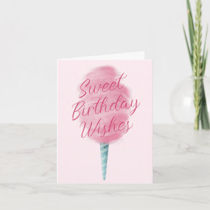 Pink Cotton Candy Sweet Birthday Wishes Card