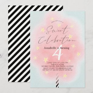 Pink Cotton Candy Sweet Girl Birthday Invitation