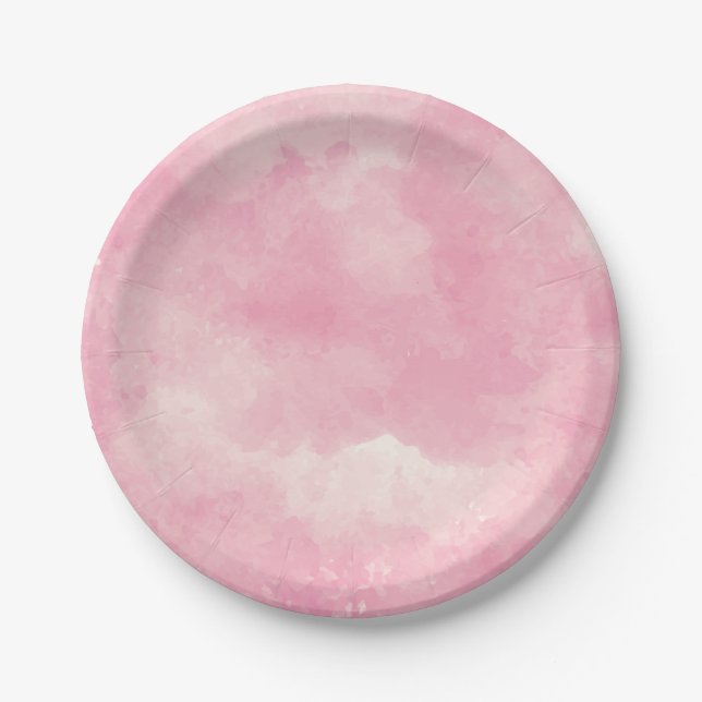Pink Cotton Candy Watercolor Wedding Plates (Front)