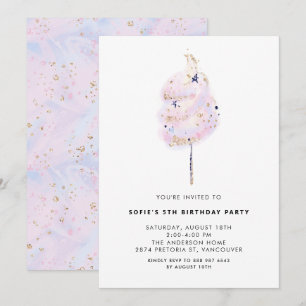 Pink Cotton Candy with Gold Sparkle Birthday Party Invitation