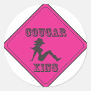 Pink Cougar Crossing Cowgirl Classic Round Sticker