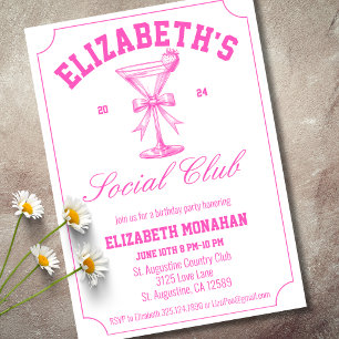 Pink Country Club Social Club Birthday Party Invitation