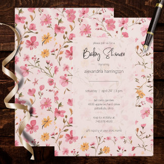 Pink Country Floral Baby Shower  Invitation