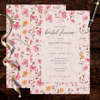 Pink Country Floral Bridal Shower  Invitation