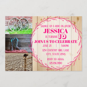 Pink Country Girl Birthday Party Invitation
