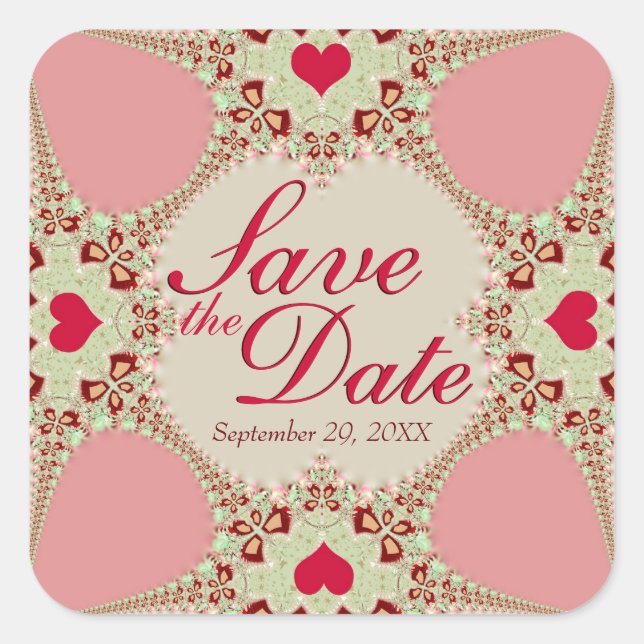 Pink Country Hearts Lace Save the Date Stickers (Front)