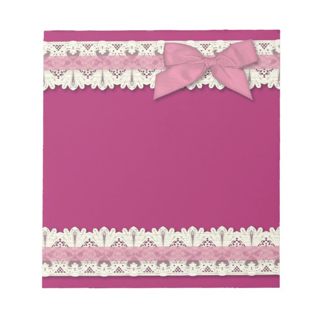 Pink country lace ribbon bow large notepad (Front)
