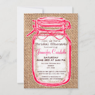 Pink Country Mason Jar Bridal Shower Invitations
