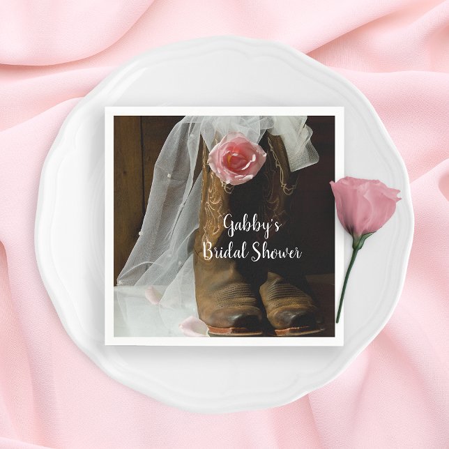 Pink Country Rose and Cowboy Boots Bridal Shower Napkin (Creator Uploaded)