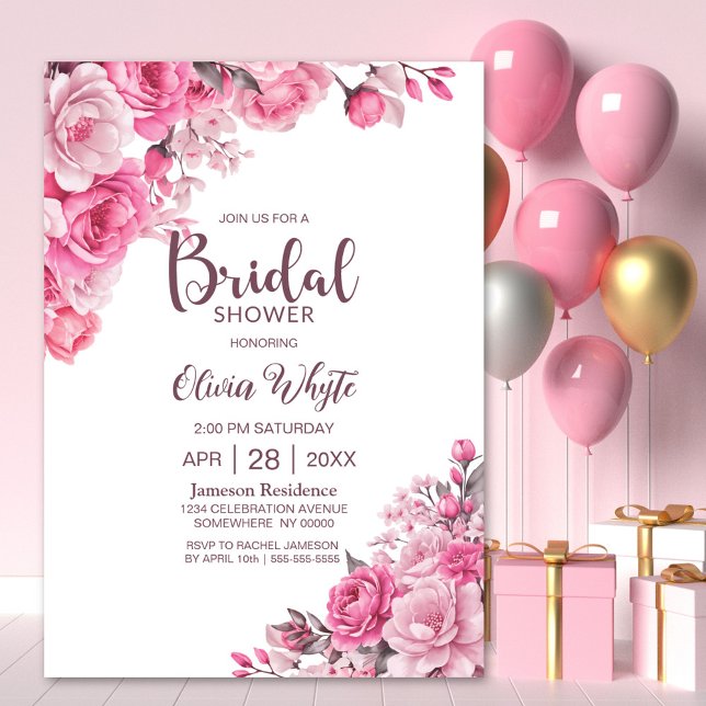 Pink Country Rose Floral Bridal Shower Invitation (Creator Uploaded)