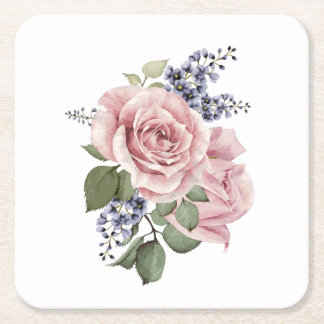 Pink Country Rose Square Paper Coaster