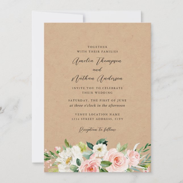 Pink Country Rustic Botanical Florals Wedding Invitation (Front)