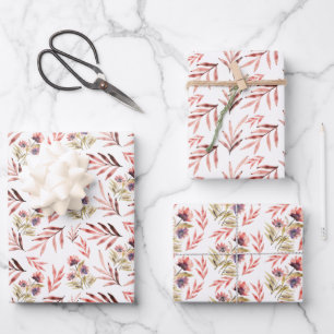 Pink Country Rustic Wildflowers Wrapping Paper Sheet