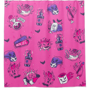 pink covid germs halloween creepy shower curtain