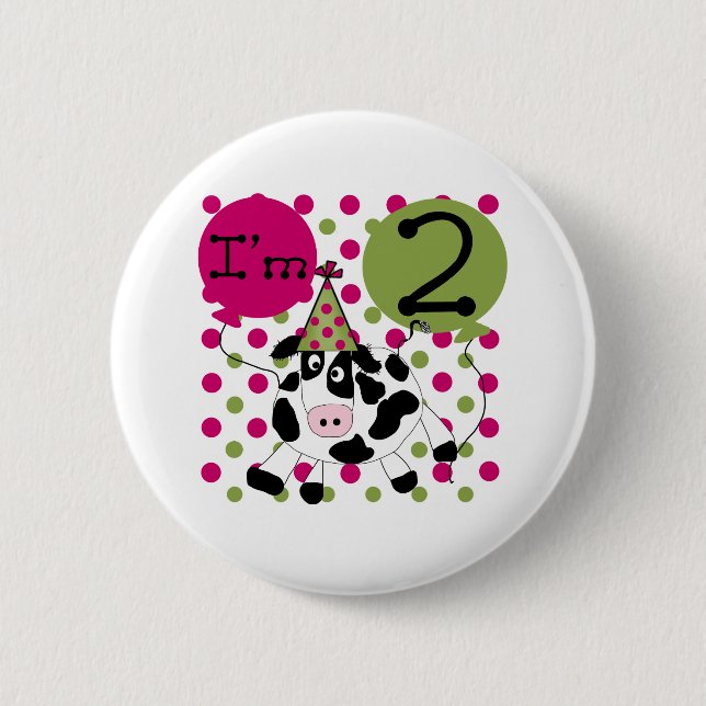 Pink Cow 2nd Birthday 6 Cm Round Badge (Front)