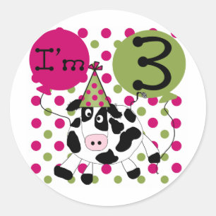 Pink Cow 3rd Birthday Tshirts and Gifts Classic Round Sticker