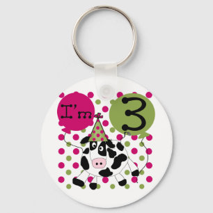 Pink Cow 3rd Birthday Tshirts and Gifts Key Ring