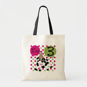 Pink Cow 3rd Birthday Tshirts and Gifts Tote Bag