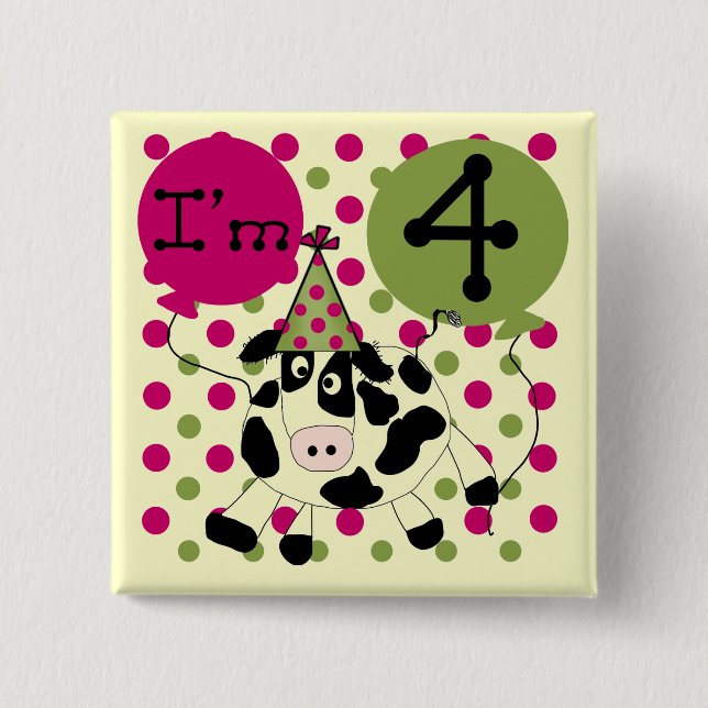 Pink Cow 4th  Birthday Tshirts and Gifts 15 Cm Square Badge (Front)