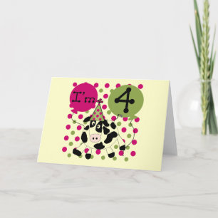 Pink Cow 4th Birthday Tshirts and Gifts Card