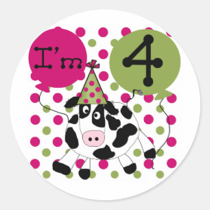 Pink Cow 4th  Birthday Tshirts and Gifts Classic Round Sticker