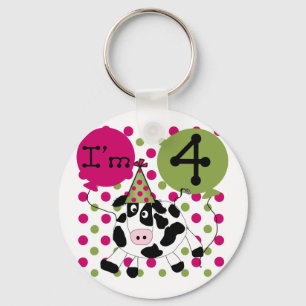 Pink Cow 4th Birthday Tshirts and Gifts Key Ring