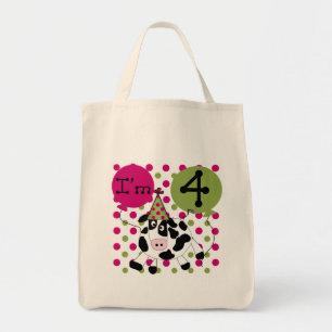 Pink Cow 4th  Birthday Tshirts and Gifts Tote Bag