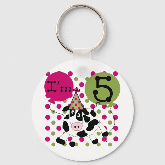 Pink Cow 5th Birthday Tshirts and Gifts Key Ring (Front)