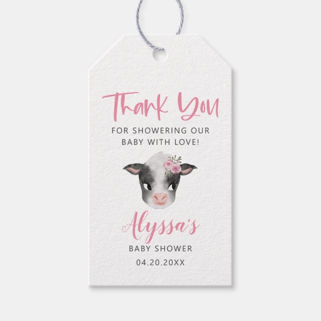Pink Cow Baby Shower Gift Tags (Front)