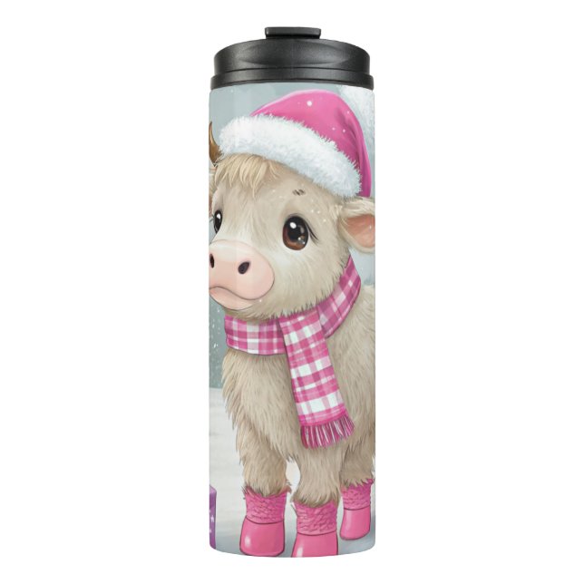 Pink Cow Christmas Tumblr – Cute Holiday Gift Thermal Tumbler (Front)